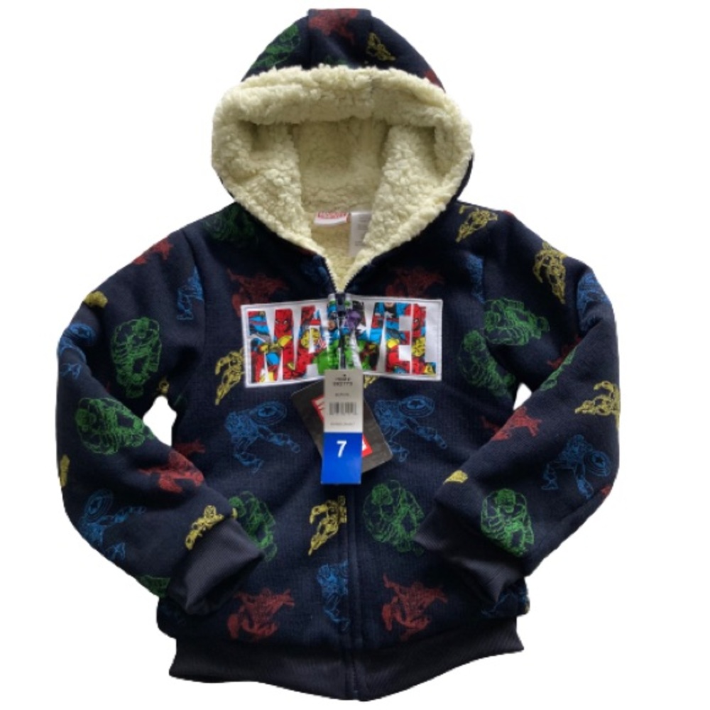 Marvel Youth Sherpa Lined Jacket Boys Size 7 NWT